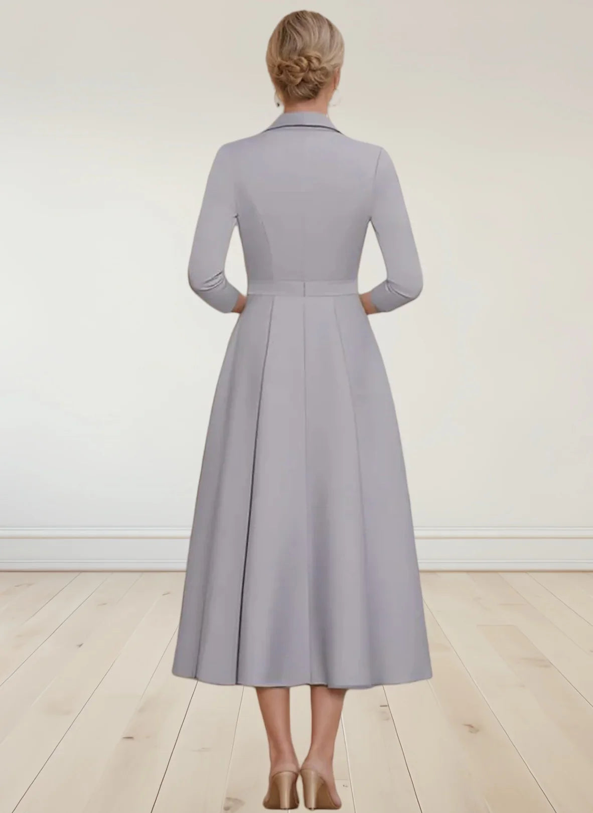 Elegant A-Line Satin Mother of the Bride Dress – Tea Length with 3/4 Sleeves | 2025 Wedding Guest Look