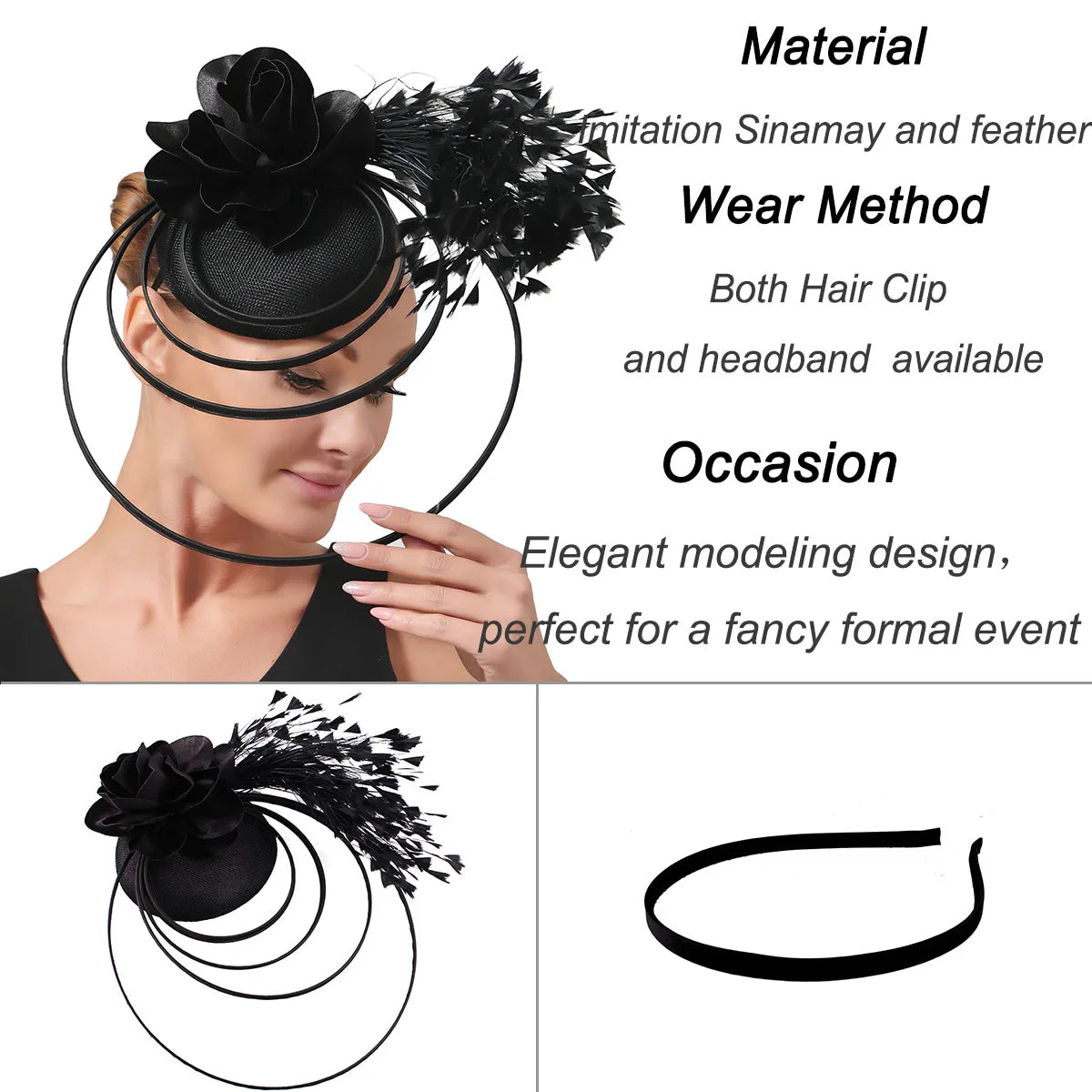 Fashion Sinamay Fascinator Hat  -  Elegant Floral Feather Headpiece for Weddings, Church, and Special Occasions
