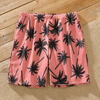 Family Matching Coconut Tree Print Swimwear – Pink Swim Trunks & Spaghetti Strap One-Piece Swimsuit