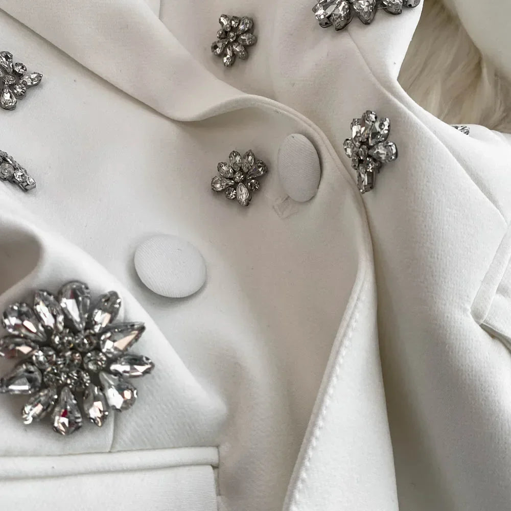 Commuter Style Two-piece Sets Women Outfits Diamond-encrusted Flower High Waist Versatile Blazer Coat+ High-waisted Trousers