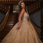 Crystal Ball Gown Wedding Dress – Diamond Beading & Floor-Length Shine, Custom Made