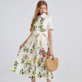 2025 Brand Designer Pear Tree Print Long Shirt Dress  -  Summer Holiday Midi Dress for Women