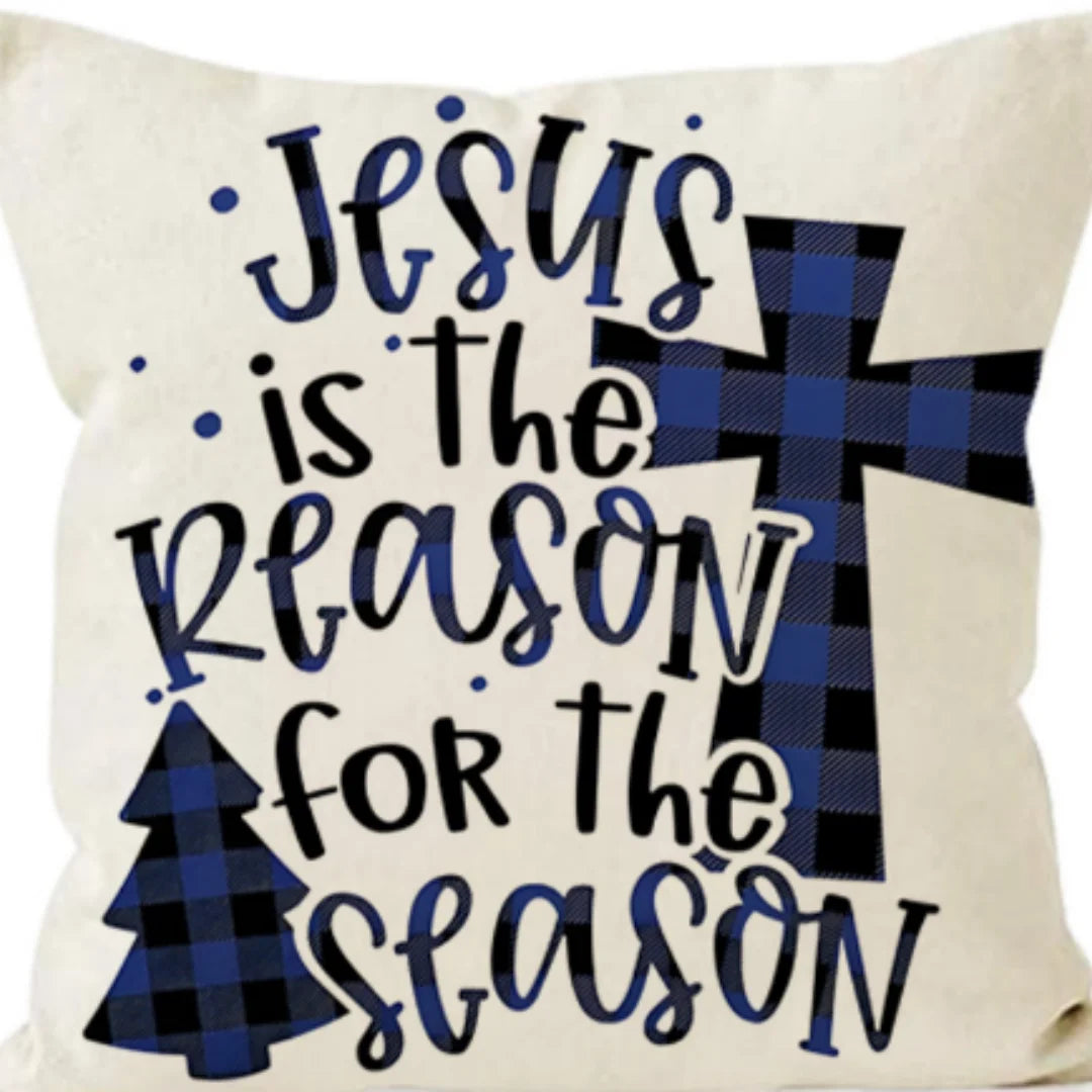 45cm White Blue Christmas Cushion Cover Printed Words Pillowcase 2025 Christmas for Home Ornament Xmas New Year Christmas Decor