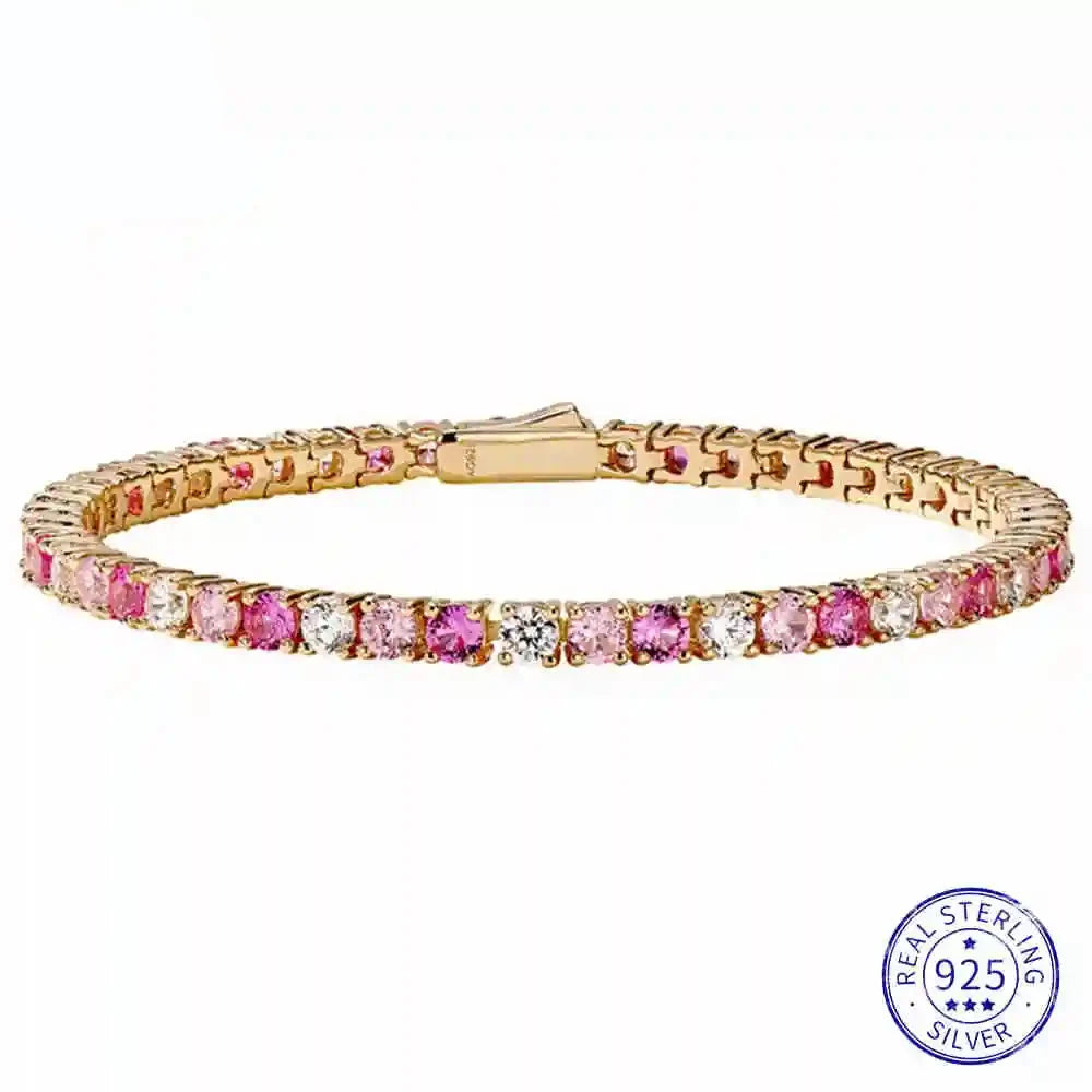 100% 925 Sterling Silver Lab Sapphire High Carbon Diamond Gemstone Tennis Chain Bracelet Bangle Fine Jewelry