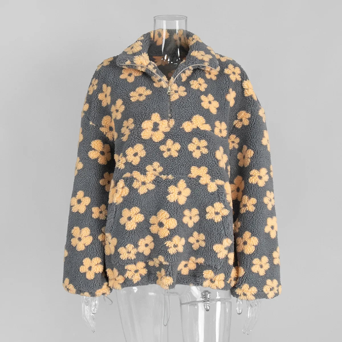 Fashion Print Contrast Pullover Oversized Zipper Knit Long-Sleeve Top  –  Casual, Warm Vintage Sweatshirt for Women, Perfect for Office Wear