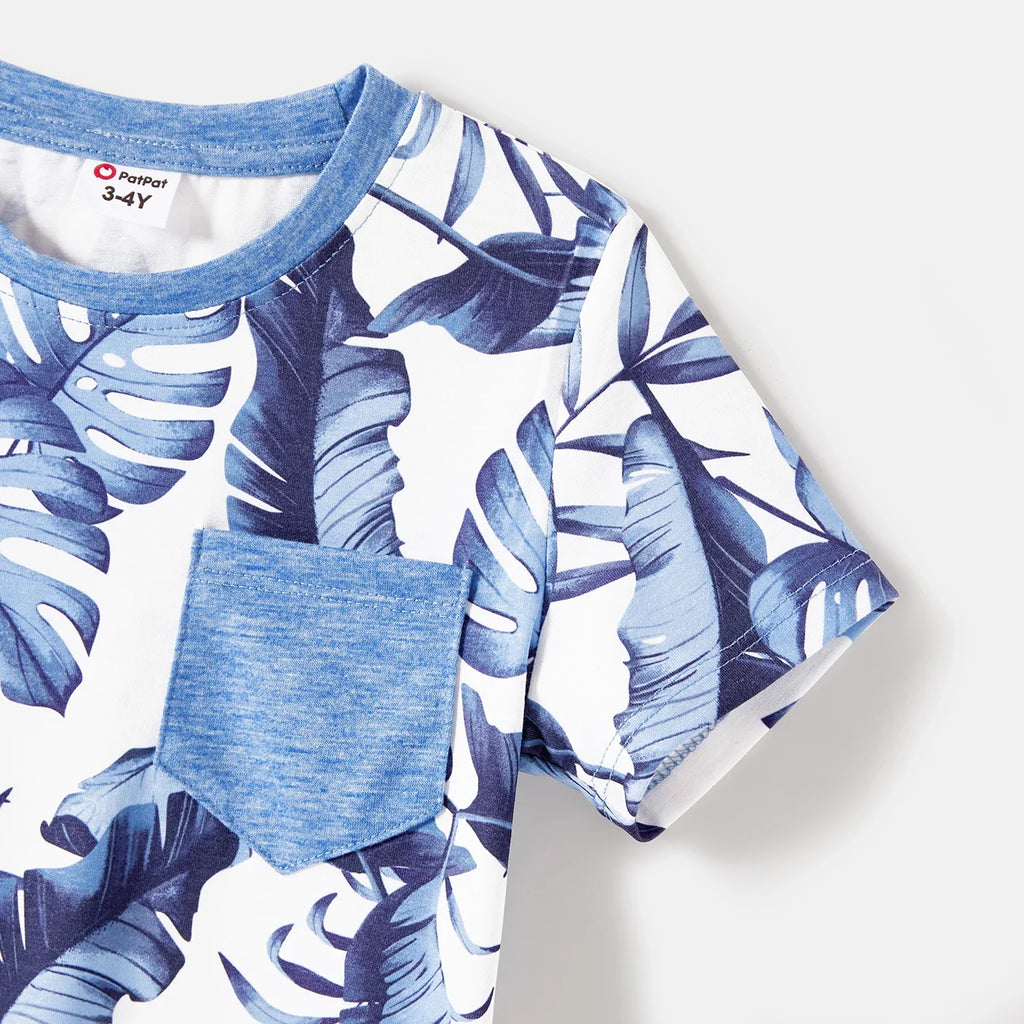Family Matching Outfits Naia Blue Floral Tee Button Ruffle Hem Strap Dress