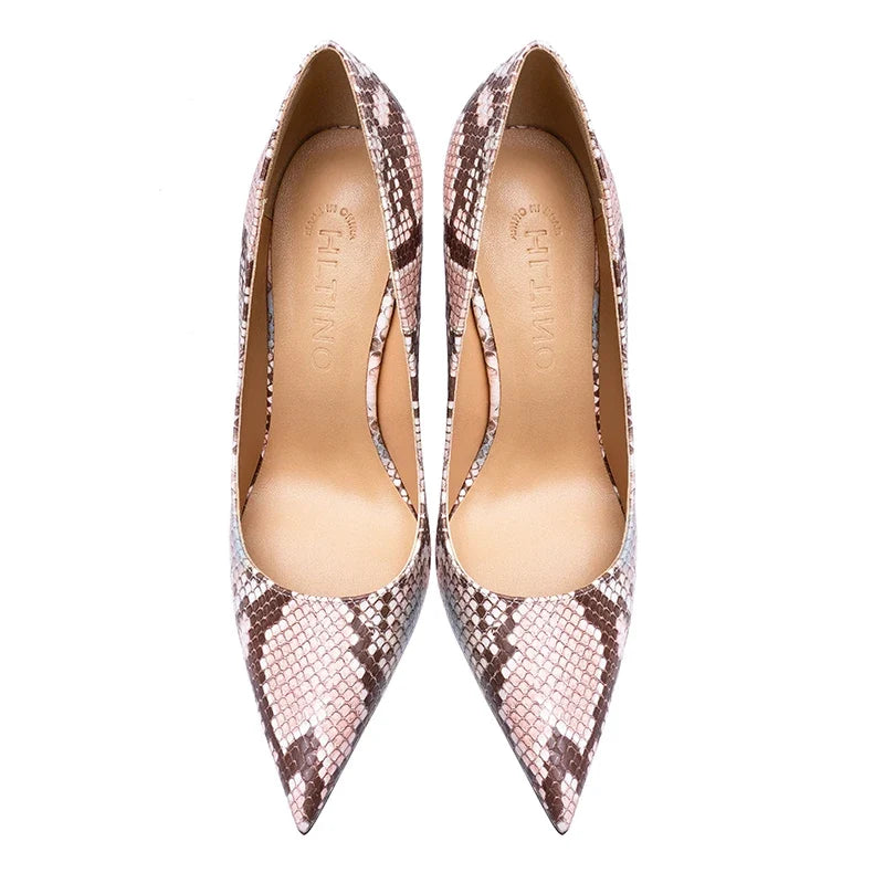 Elegant Woman Heel Shoes Serpentine pattern Pointed Toe Shallow High Heels Red Shiny Bottoms Pumps Luxury Designer Women's Shoes
