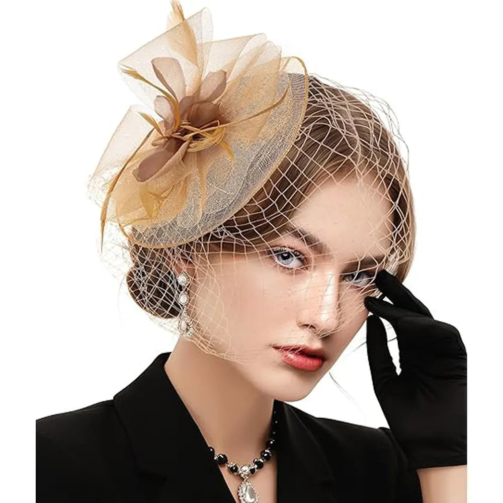 Fascinator Hat for Women  -  Elegant Tea Party & Derby Pillbox with Flower Mesh for Bridal Weddings