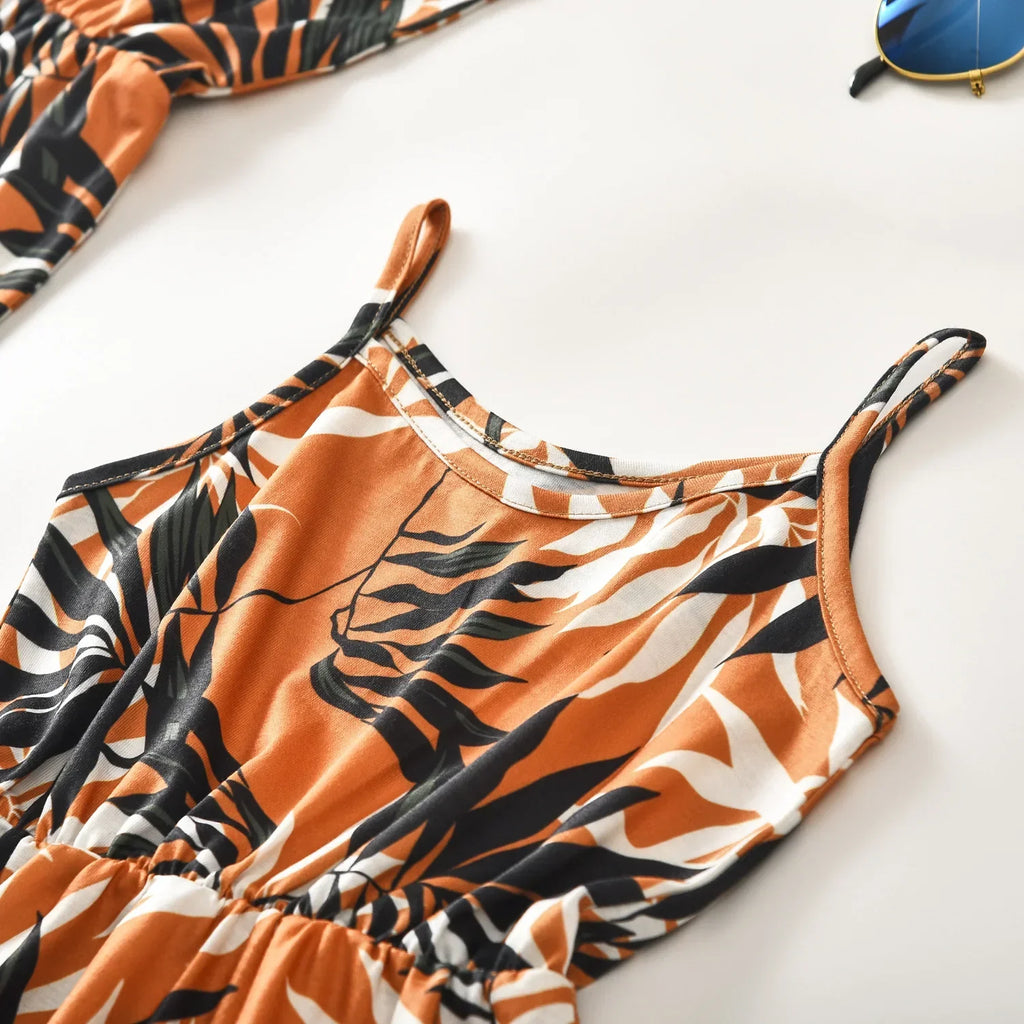 Floral Print Sling Dress for Mom and Daughter â€“ Elegant Matching Slip Dresses for Summer
