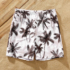 Family Matching Coconut Tree Print Swimwear  |  Ruched One-Piece Swimsuit & Swim Trunks Beach Set