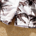 Family Matching Coconut Tree Print Swimwear  |  Ruched One-Piece Swimsuit & Swim Trunks Beach Set