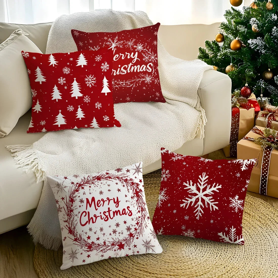 Christmas Snowflake Decorative Pillowcase 45x45cm Woven Polyester