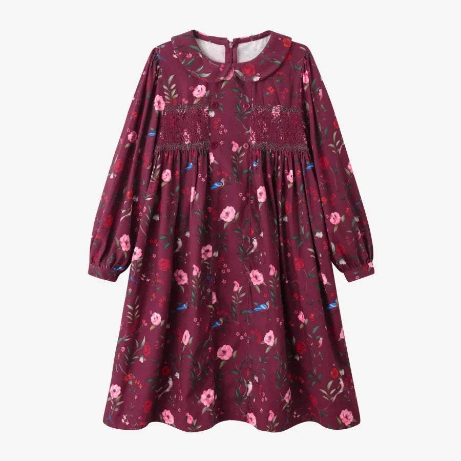 Burgundy Collection Shabbos cotton print Smocking dress check shirt soft wool knitting family match clothes boys girls