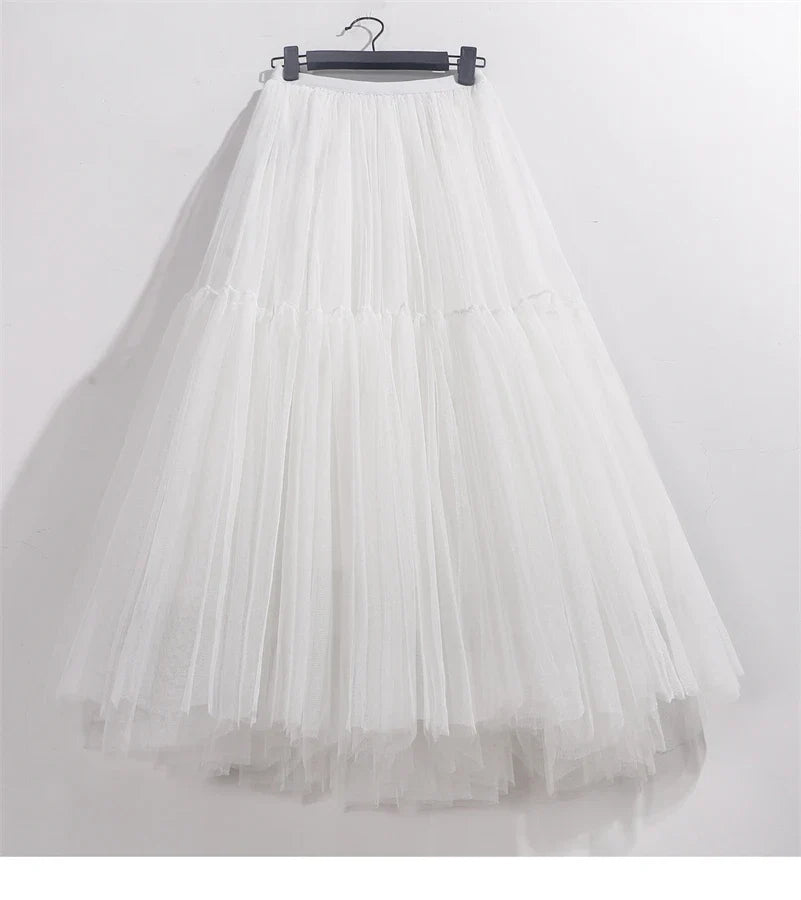 Elegant High Waist Tulle Skirt – Solid Color A-Line Mesh Tutu Skirt for Women