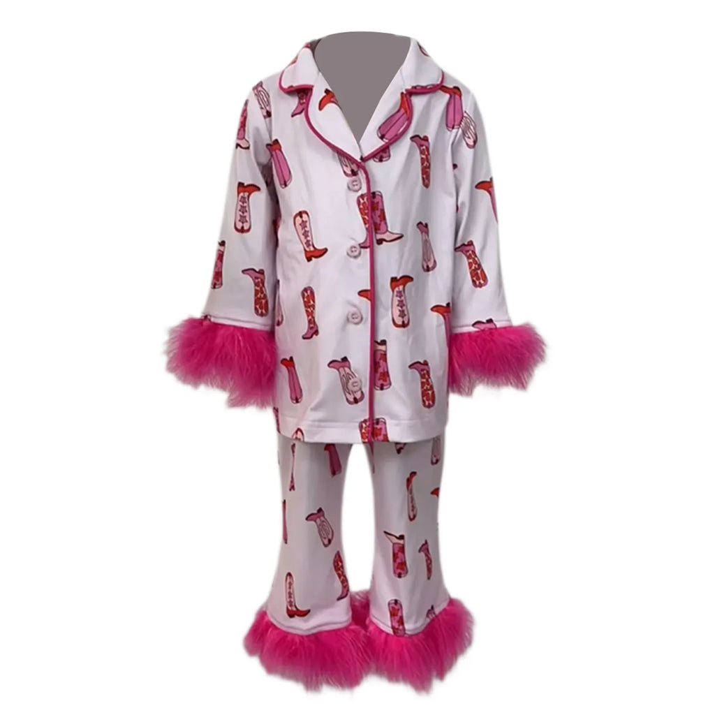 Christmas Mom and Me Matching Cowgirl Pajamas Set – Boot Print Long Sleeve Top & Pants Family Loungewear