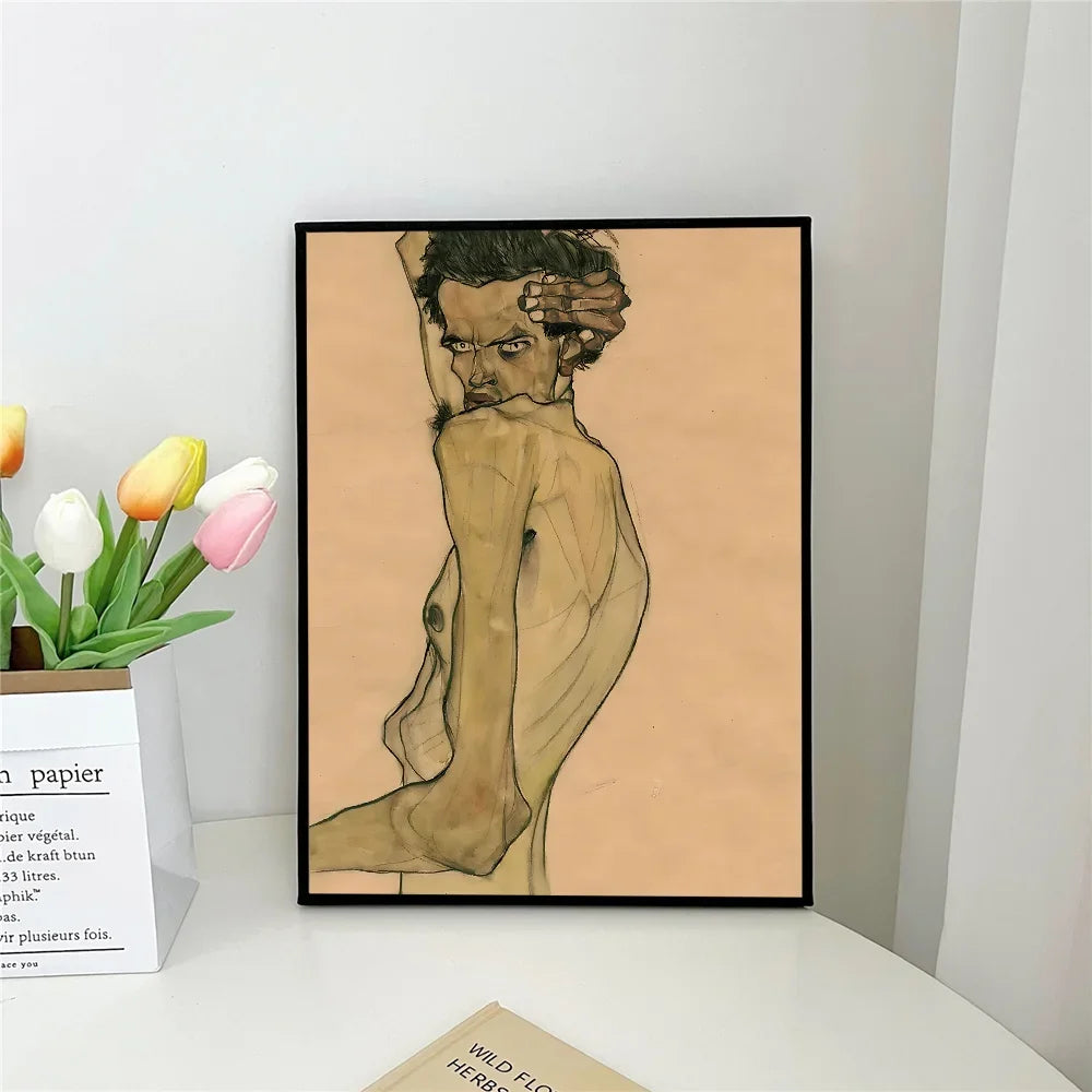 Egon Schiele Self-Adhesive Art Poster – Waterproof Wall Sticker for Coffee House, Bar, or Living Room Decor (1pc)