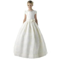 Customized Flower Girls Dresses Vintage Ivory Satin Pearls Top With Bow For Wedding Birthday Party Princess Baptism Gowns