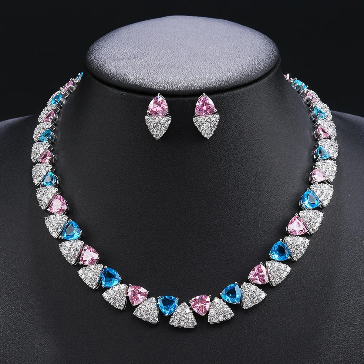 Elegant Multi Color Love Heart Cubic Zirconia Necklace Set  Wedding Bridal Necklace Earrings Costume Jewelry Set CN11332