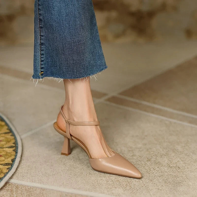 Genuine Leather Shoes for Women – Slingback Elegant High Heels for Party