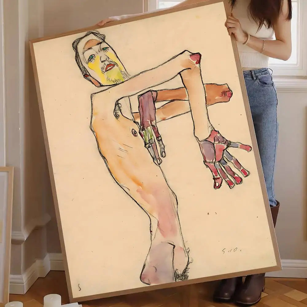 Egon Schiele Body Color Delineation DIY Sticky Poster Whitepaper Prints Posters Artwork Nordic Home Decor