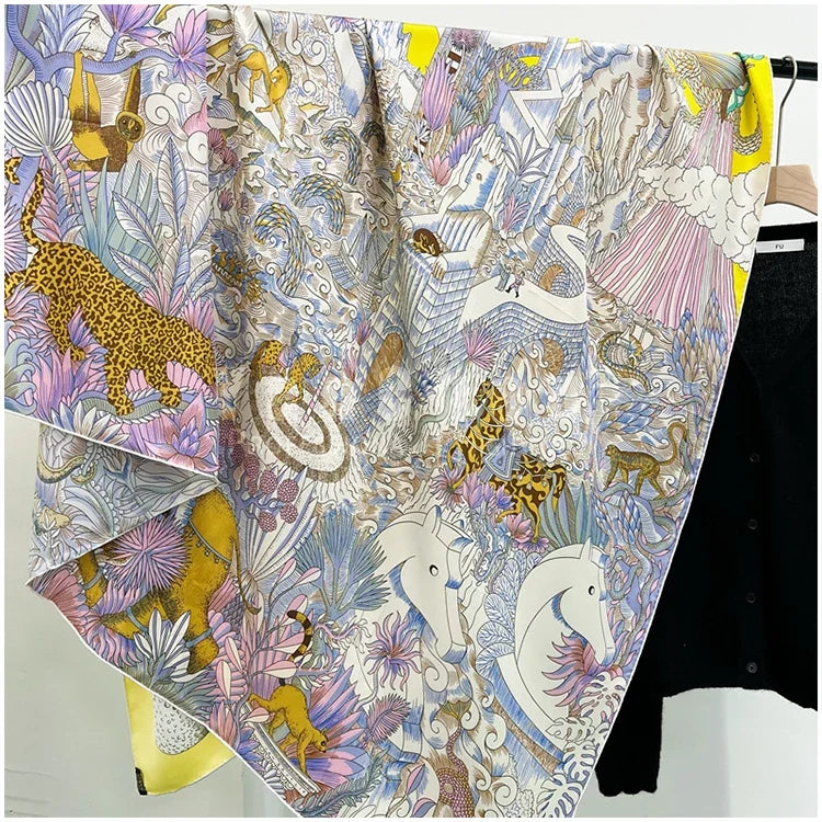 Designer Mulberry Silk Large Scarf – Luxury Hand-Rolled Edge Shawl & Wrap (135 cm)