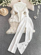 Commuter Style Two-piece Sets Women Outfits Diamond-encrusted Flower High Waist Versatile Blazer Coat+ High-waisted Trousers