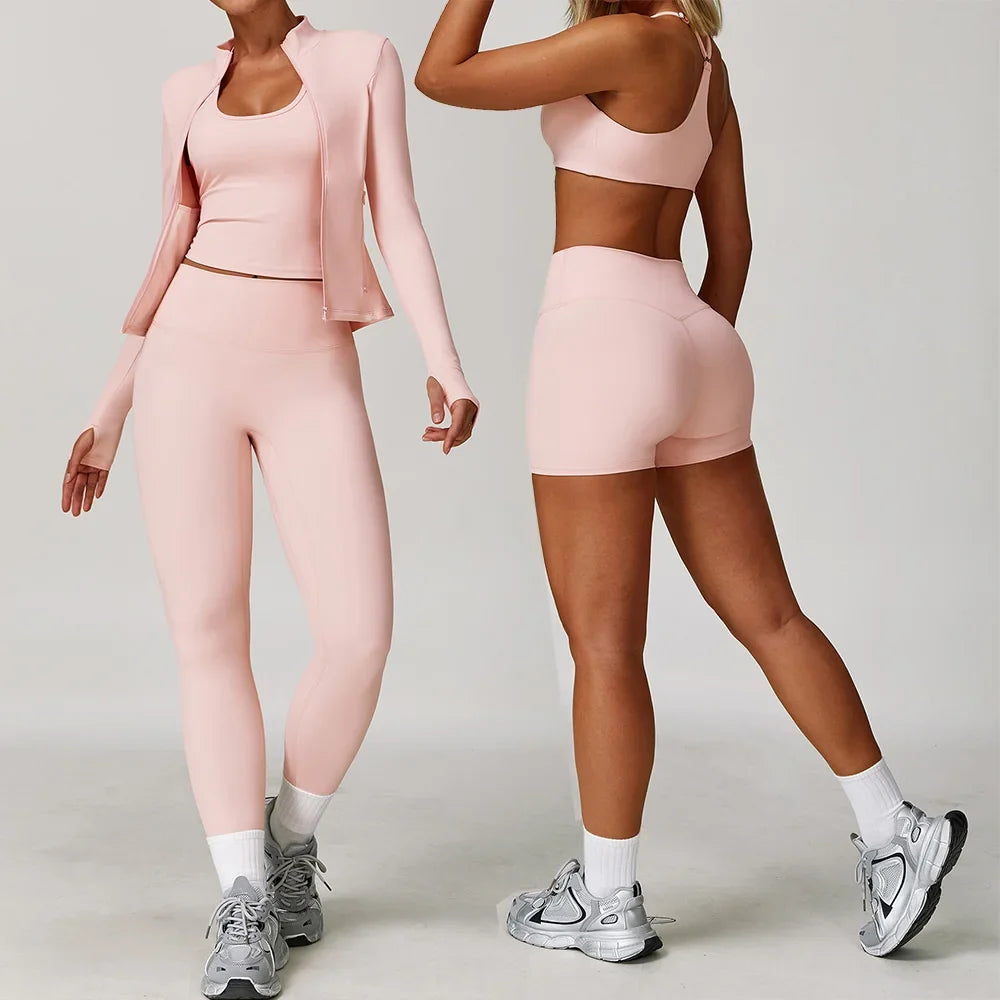 3 Pieces Sports Set Slim Fit Quick Dry Yoga Workout Jacket Breathable Casual Top High Waisted Push Up Fitness Clothes Female