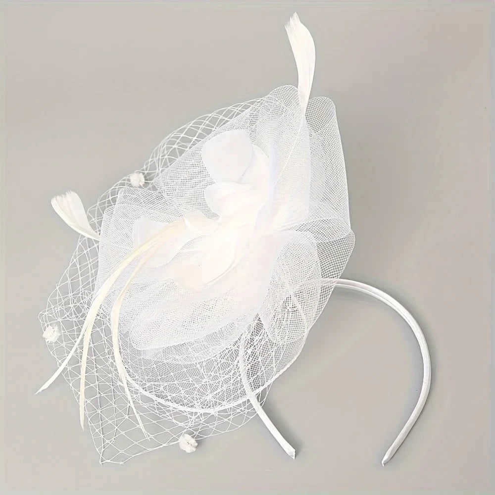 Fascinator Hat for Women  -  Elegant Tea Party & Derby Pillbox with Flower Mesh for Bridal Weddings