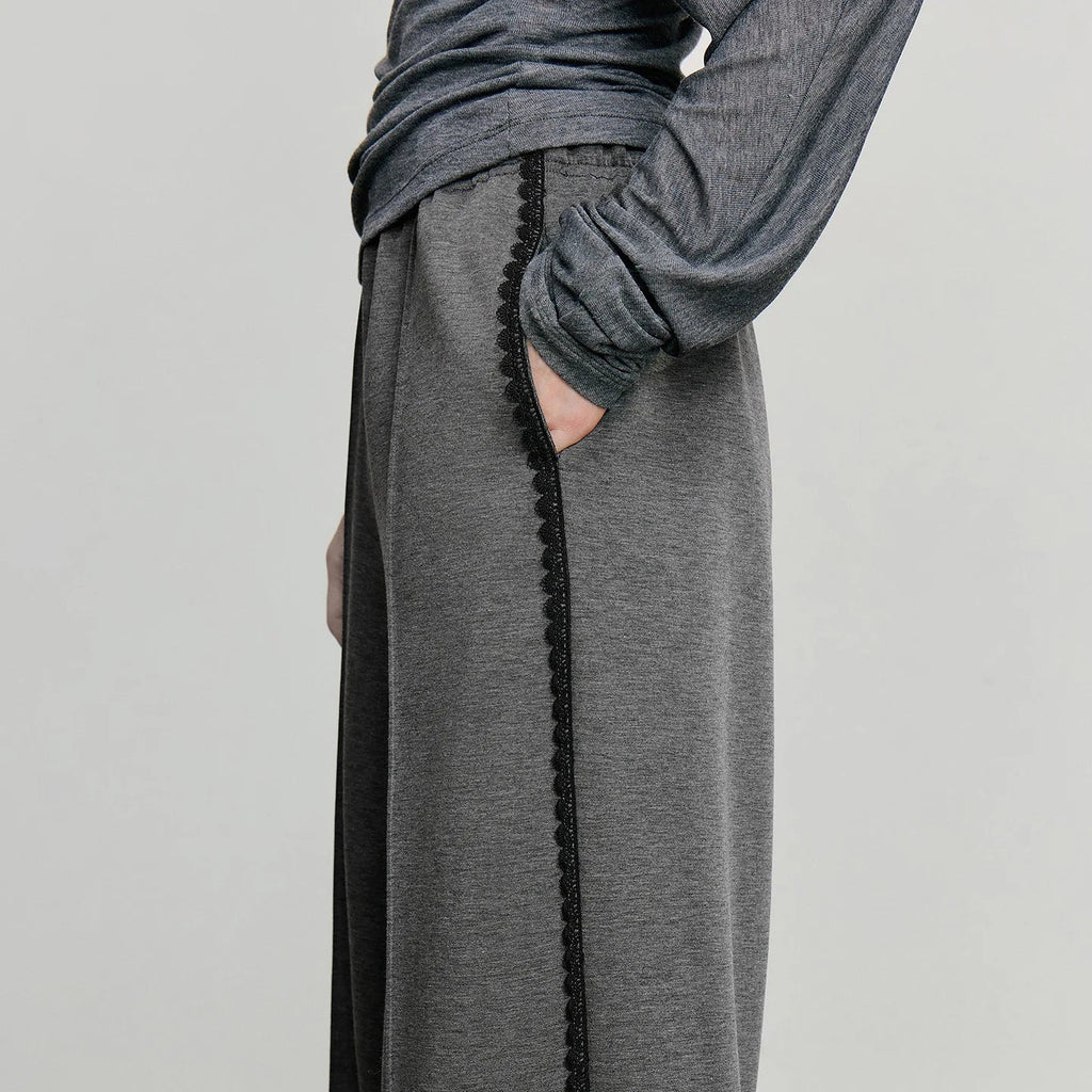 Casual Knit Straight Pants – Elastic Waist Autumn Trousers for Women