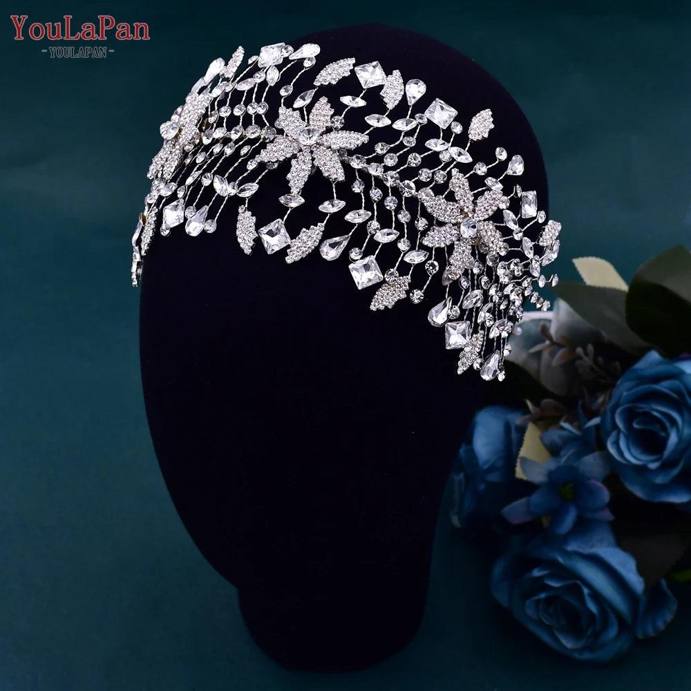 Crystal Wedding Headband | Floral Bridal Headpiece | Bride Tiara Hair Accessories for Wedding & Party