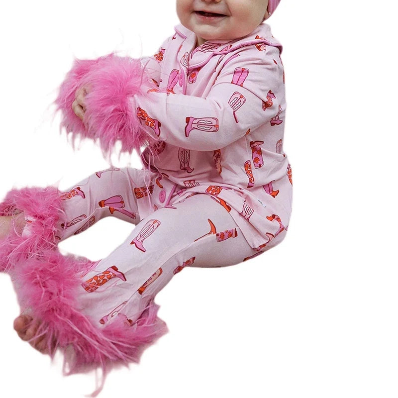 Christmas Mom and Me Matching Cowgirl Pajamas Set – Boot Print Long Sleeve Top & Pants Family Loungewear