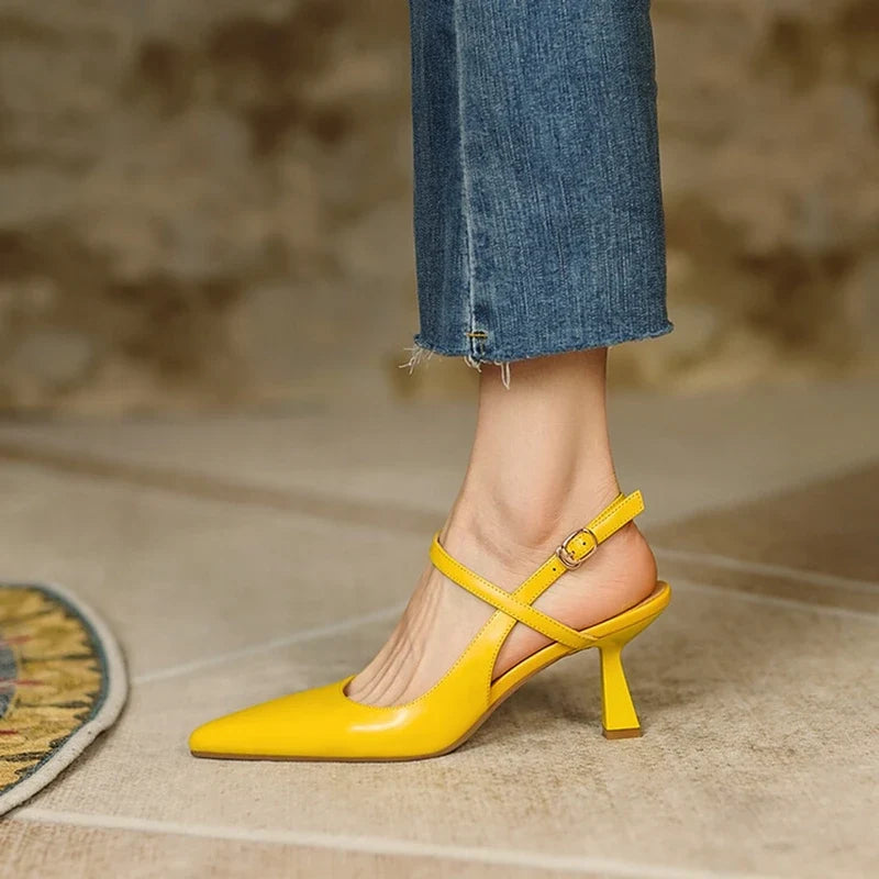 Genuine Leather Shoes for Women – Slingback Elegant High Heels for Party