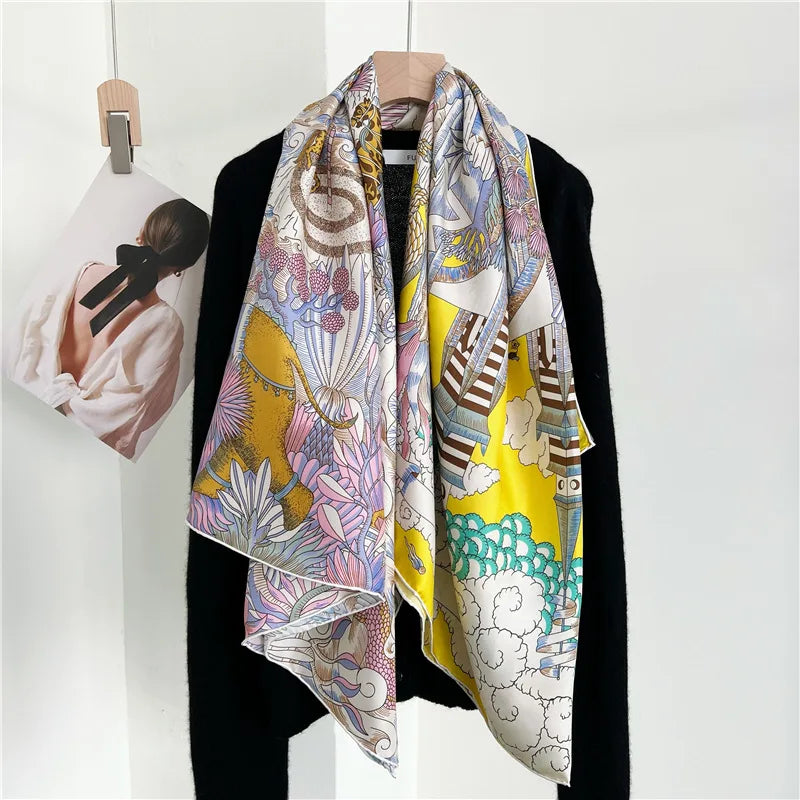 Designer Mulberry Silk Large Scarf – Luxury Hand-Rolled Edge Shawl & Wrap (135 cm)