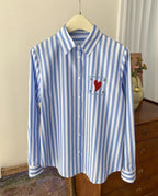 Early Spring Women's Striped Letters Love Lapel Buttoned Long Sleeve Top Shirt