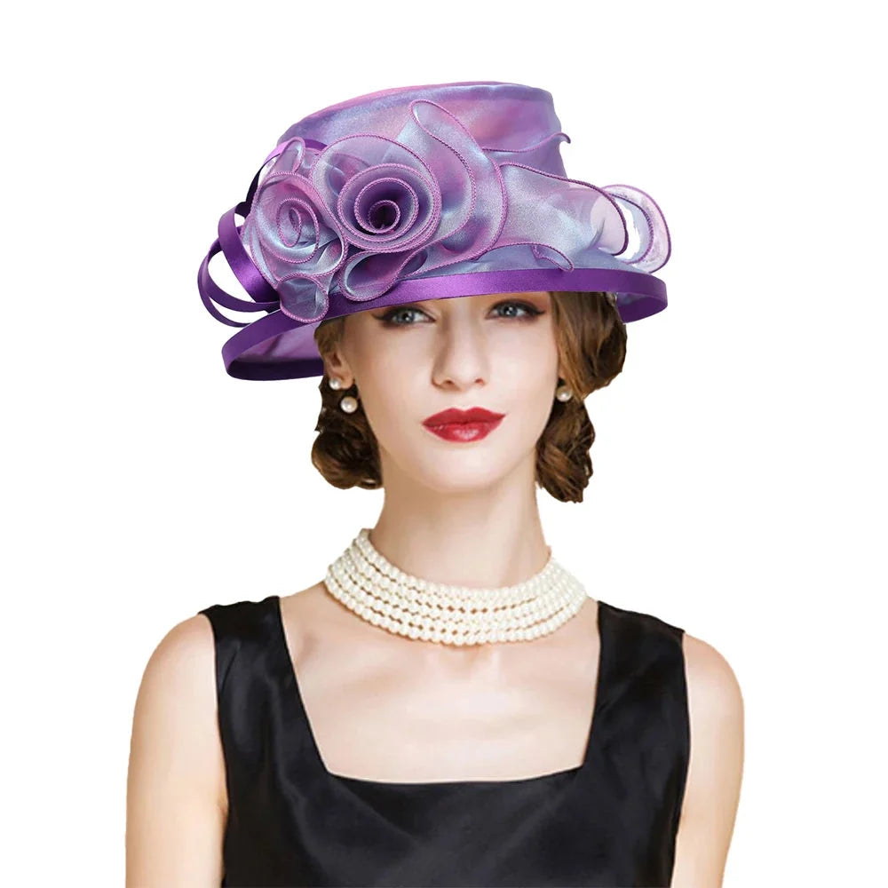 Elegant Flat Top Sun Visor Hats For Women Flower Elegant Wedding Bridal Tea Party Millinery UV Protection Derby Cap Female Hat