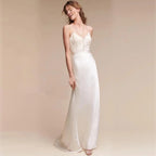 French Lace Evening Gown – Backless Spaghetti Strap, Floor-Length Cocktail Dress, Custom Made
