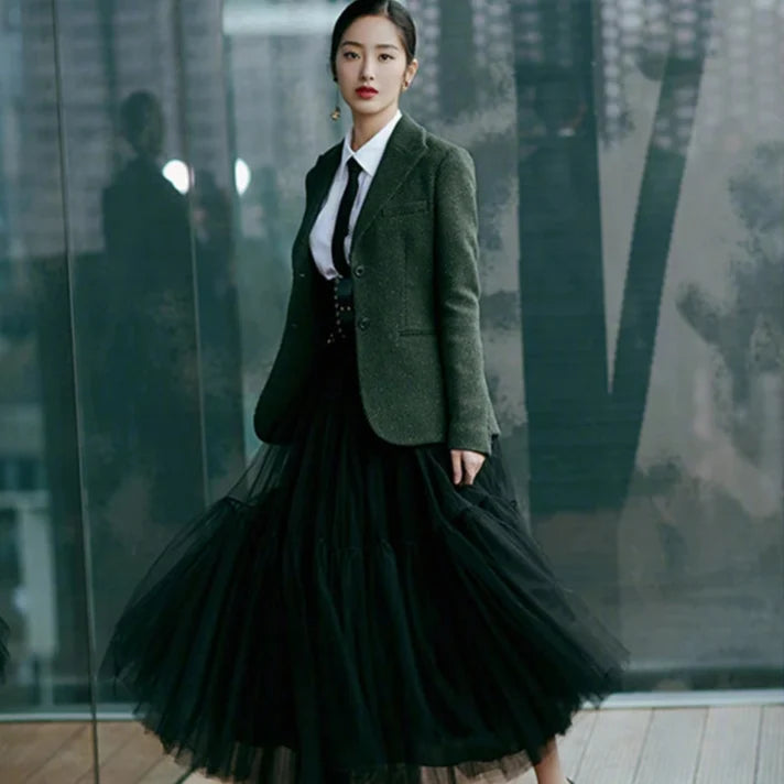Elegant High Waist Tulle Skirt – Solid Color A-Line Mesh Tutu Skirt for Women