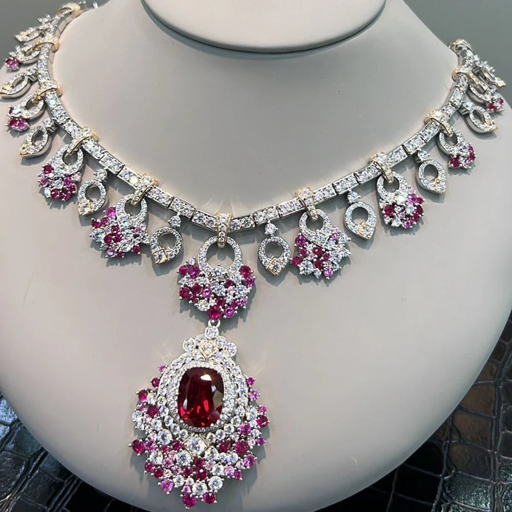 100% 925 Sterling Silver Ruby & High-Carbon Diamond Gemstone Charm Pendant Necklace | Fine Jewelry Anniversary Gift