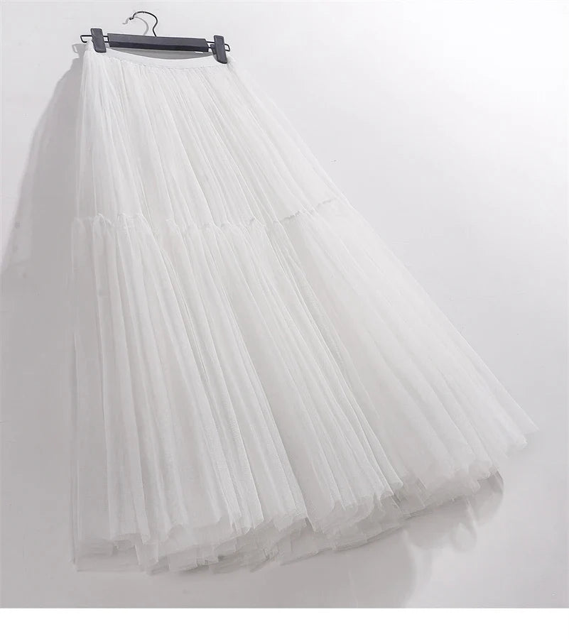 Elegant High Waist Tulle Skirt – Solid Color A-Line Mesh Tutu Skirt for Women