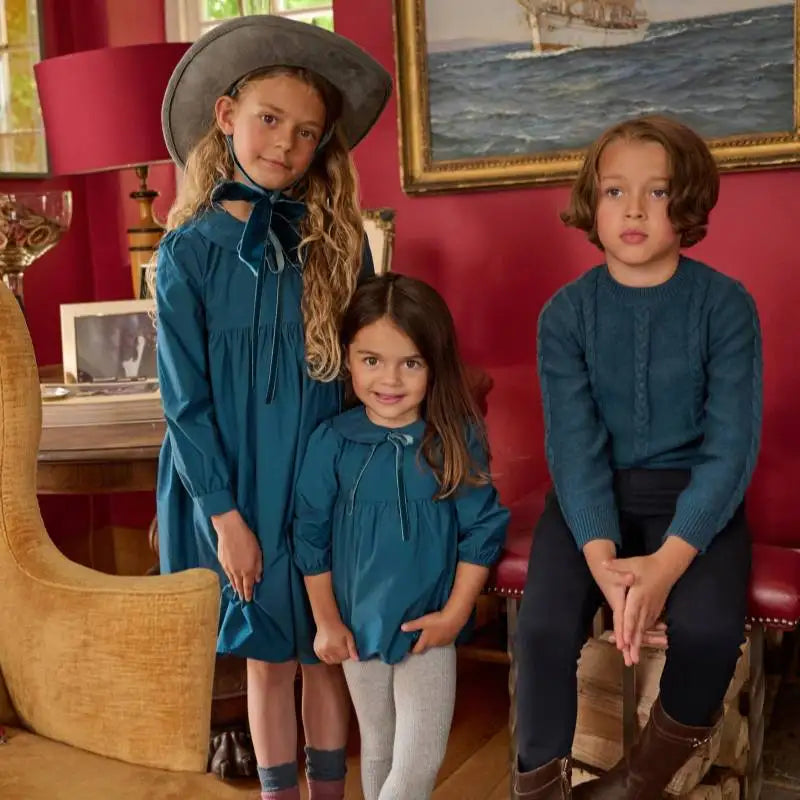 Autumn Holiday Matching Outfits - High Quality Taffeta Girls Dress, Baby Romper & Solid Sweater Set