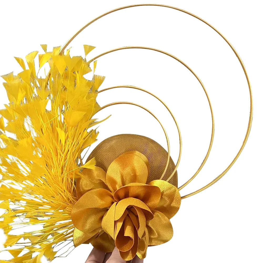 Fashion Sinamay Fascinator Hat  -  Elegant Floral Feather Headpiece for Weddings, Church, and Special Occasions