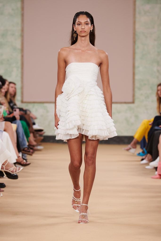 Ivory Tiered Tulle Short Bridal Dress – Strapless A-Line Gown, Custom Made