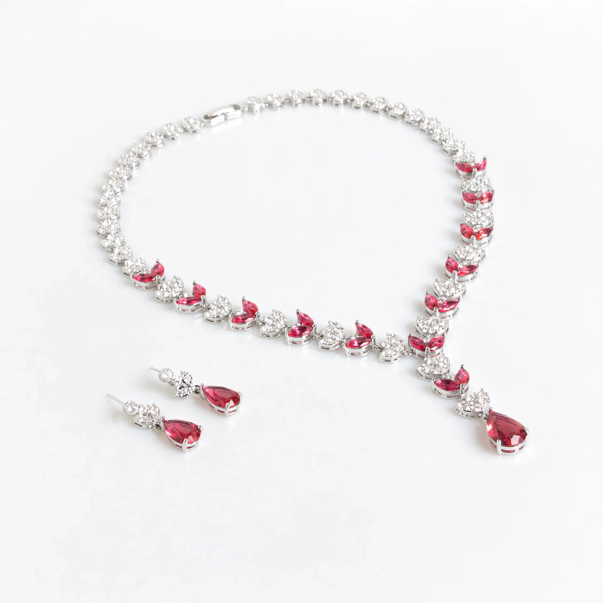 European & American Luxury Colorful Water Drop Zircon Necklace and Earrings Set Wheat-Inspired 2-Piece Bridal Jewelry for Wedding or Dinner Party Gift