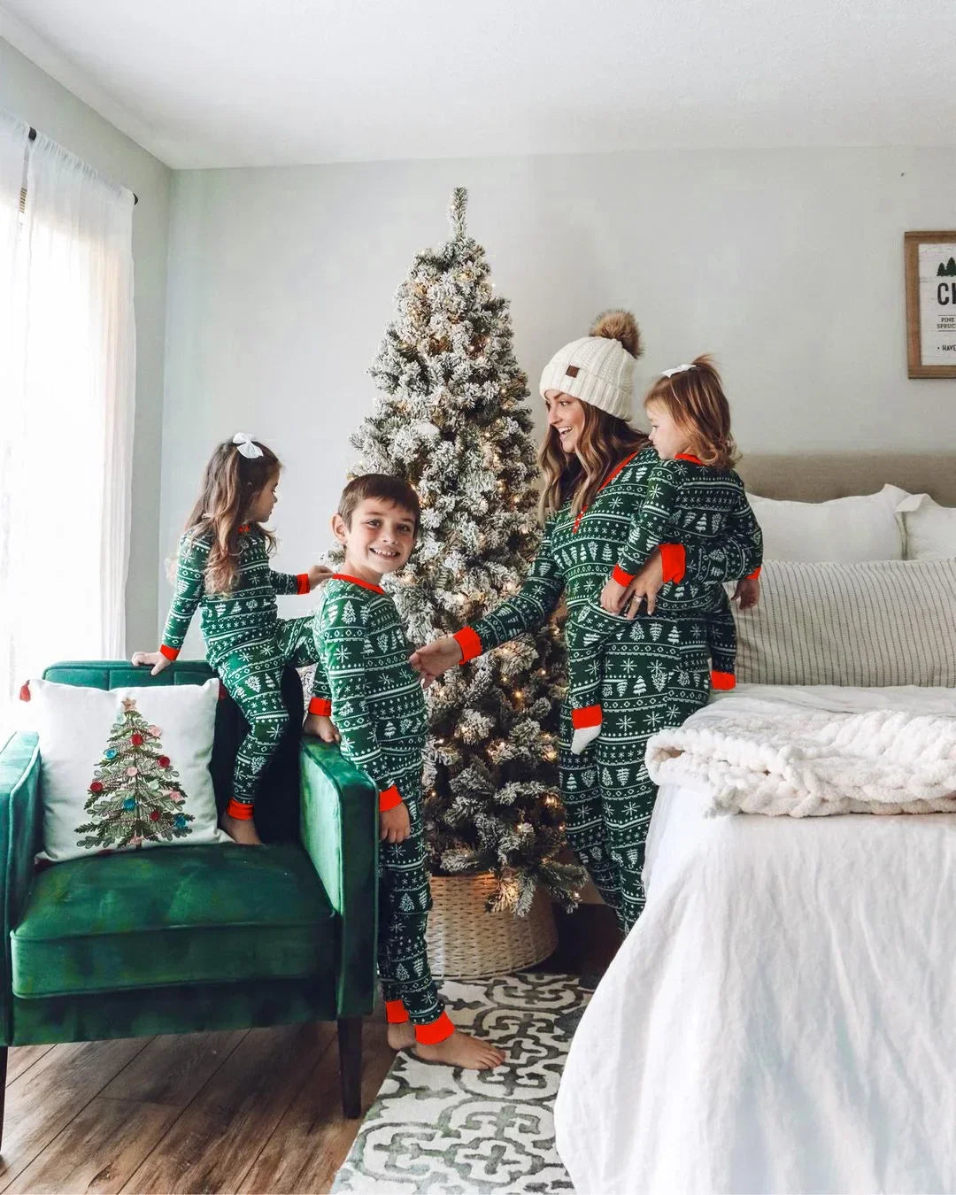 Christmas Family Matching Pajamas Set – Allover Print 2-Piece Sleepwear for Mom, Dad, Kids & Baby