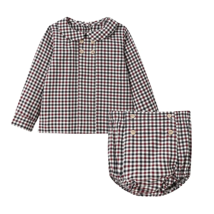 Burgundy Collection Shabbos cotton print Smocking dress check shirt soft wool knitting family match clothes boys girls