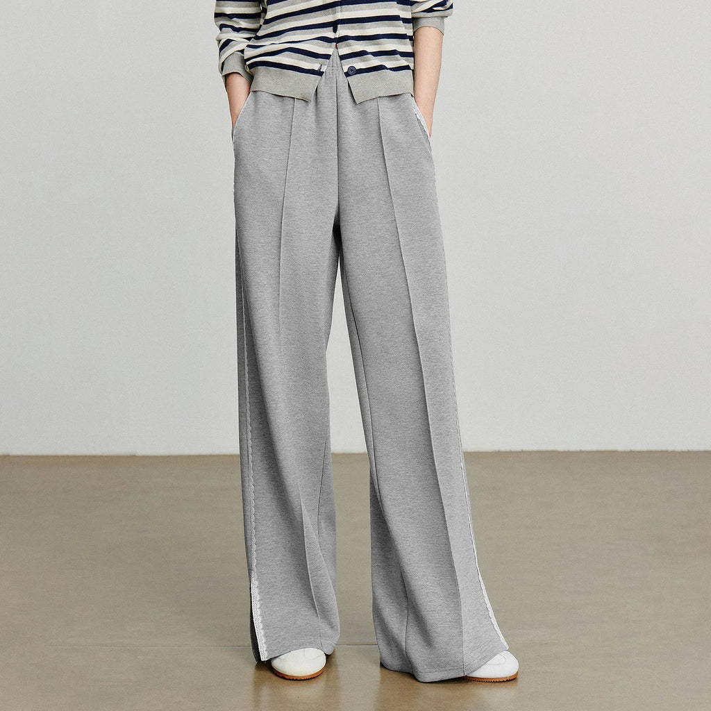 Casual Knit Straight Pants – Elastic Waist Autumn Trousers for Women