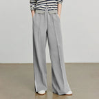 Casual Knit Straight Pants – Elastic Waist Autumn Trousers for Women