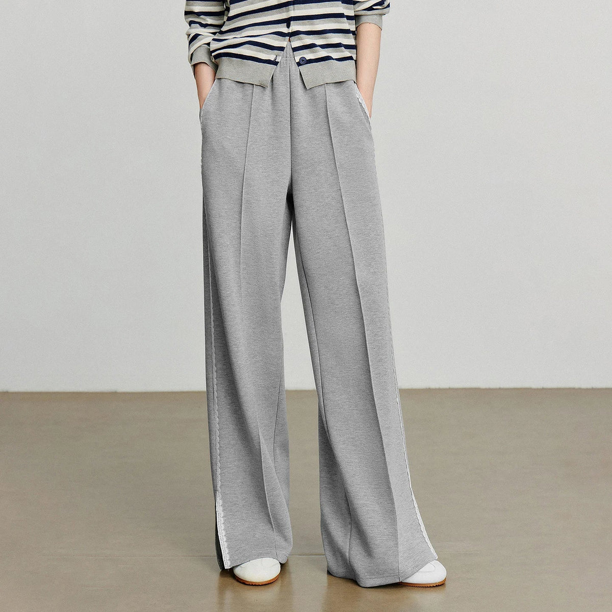 Casual Knit Straight Pants – Elastic Waist Autumn Trousers for Women