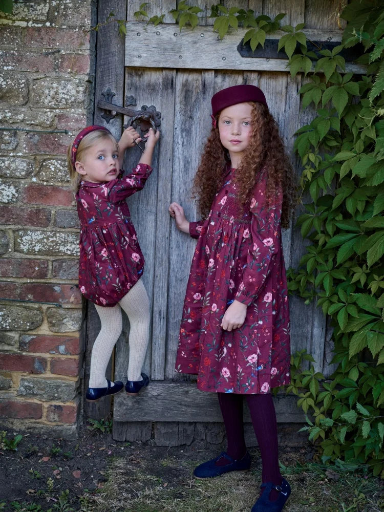 Burgundy Collection Shabbos cotton print Smocking dress check shirt soft wool knitting family match clothes boys girls