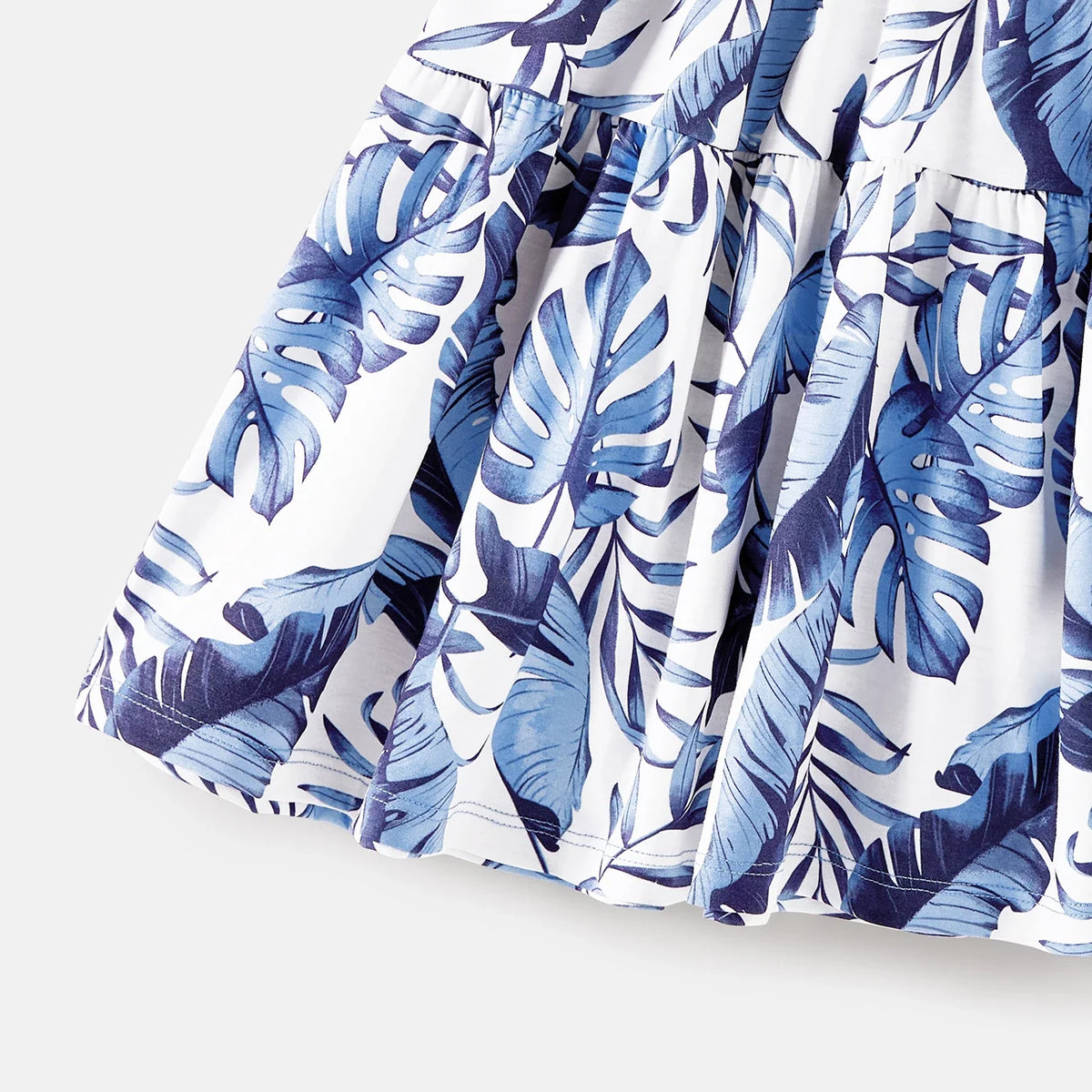 Family Matching Outfits Naia Blue Floral Tee Button Ruffle Hem Strap Dress